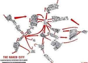 The Naked City, illustration de l'hypothèse des plaques tournantes, assinado por Guy Debord em 1957