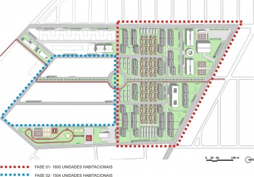 Implantação geral mostrando a possibilidade de construção por etapas. O desenho urbano enquanto instrumento de apoio às ações no território