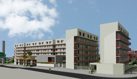 Reurbanização da favela do Sapé, perspectiva do conjunto E-01, Rio Pequeno, São Paulo, 2014. Base 3 Arquitetos, arquitetos Marina Grinover, Catherine Otondo e Jorge Pessoa
