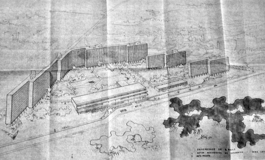 Setor Residencial do Estudante da Cidade Universitária de São Paulo, perspectiva, 1953. Arquiteto Rino Levi