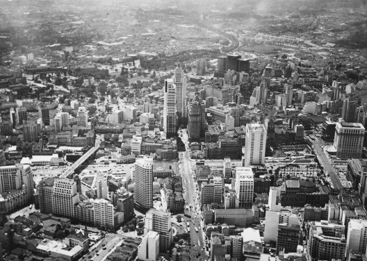 Vista aérea do centro de São Paulo, edifício da Mesbla no canto inferior direito