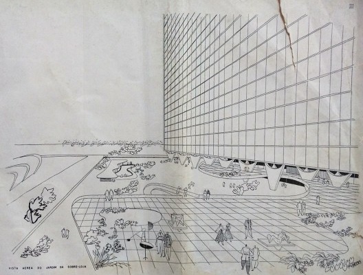 Conjunto JK, perspectiva do jardim externo, Belo Horizonte MG Brasil, 1951. Arquiteto Oscar Niemeyer
