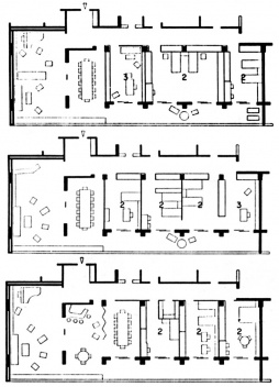 Fig. 09 - Edifício Prudência, av. Higienópolis, São Paulo, Rino Levi, 1944. Opções de layout dos espaços flexíveis