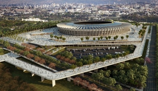 Novo Mineirão, rendering, Belo Horizonte MG. Projeto de reforma e adequação para Copa 2014 do escritório BCMF Arquitetos
