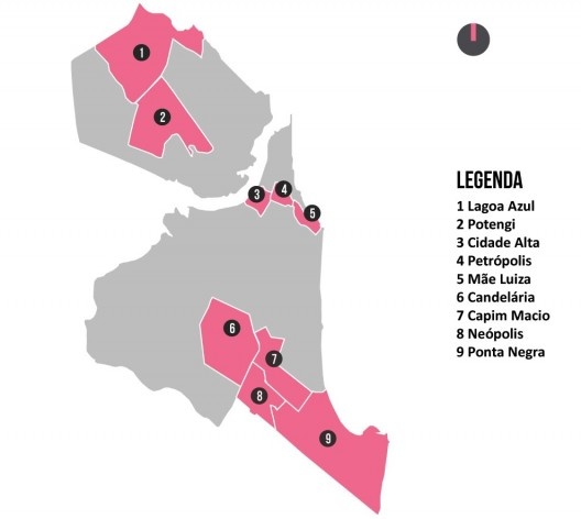 Localização por bairros das praças ocupadas pelo movimento entre 2013 e 2016