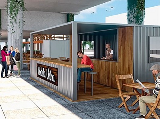Trilhos Criativos, maquete eletrônica da área Q2: vista do quiosque Cadela Velha, Novo Hamburgo RS