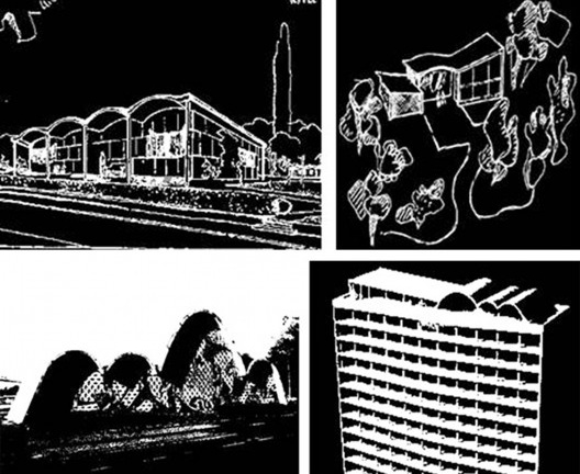 Casas Monol, Le Corbusier, 1919; Casa para Oswald de Andrade, Oscar Niemeyer, 1938; Igreja da Pampulha, Oscar Niemeyer, 1942; Sede da Viação Férrea do Rio Grande do Sul, Affonso Reidy, 1944