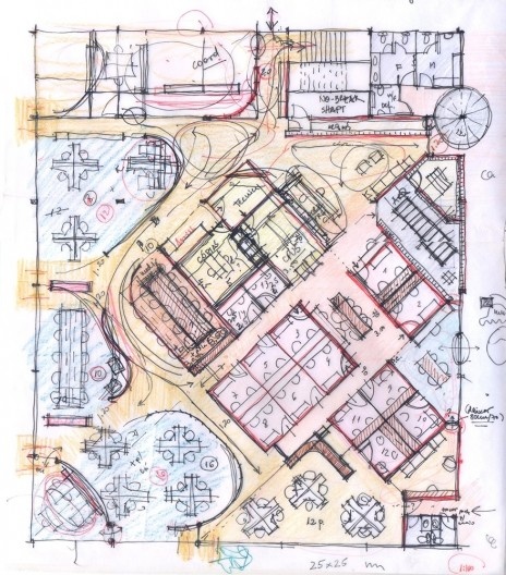 Reforma e ampliação O2 Filmes, croquis, São Paulo SP Brasil, 2013. Arquiteta Cristina Xavier