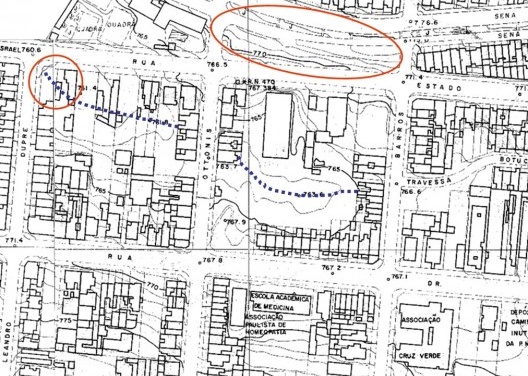 O Sapateiro no interior das quadras. Em destaque: “praça” Manuel Vaz de Toledo e lava-rápido na esquina das ruas Estado de Israel e Leandro Dupré