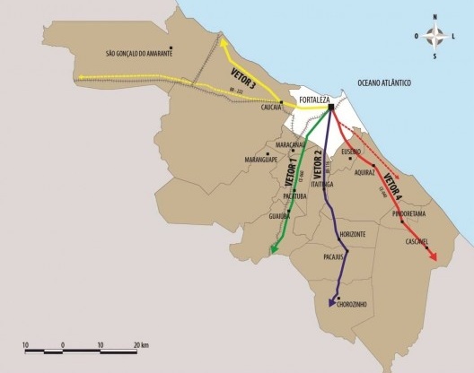 Mapa Fortaleza e RMF, vetores de expansão urbana e metropolitana