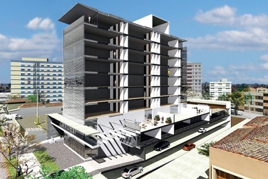 Nova Sede da AACRT – Associação dos Aposentados da Companhia Riograndense de Telecomunicações, corte longitudinal perspectivado. Moojen & Marques Arquitetos Associados + Arquiteto Cláudio Ferraro, 2008