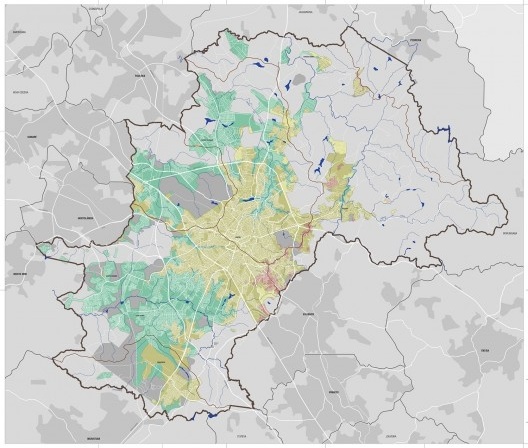Cartografias do diagnóstico: área urbanizada, bacias e altimetria