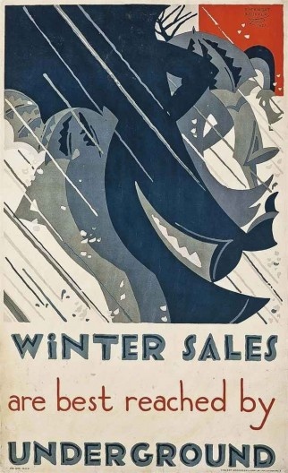 Cartazes elaborados na década de 1920 estimulam as compras de inverno e a ida aos jogos de futebol utilizando o metrô