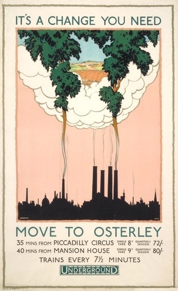 Cartazes produzidos para a Underground evidenciavam as vantagens da vida nos subúrbios em contraste com o caos do centro da cidade