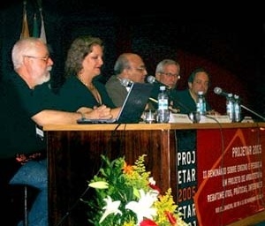 Abertura do evento. Mesa formada por Paulo Rheingantz, Cristiane Rose Duarte, Representante do Reitor e Diretor da FAU