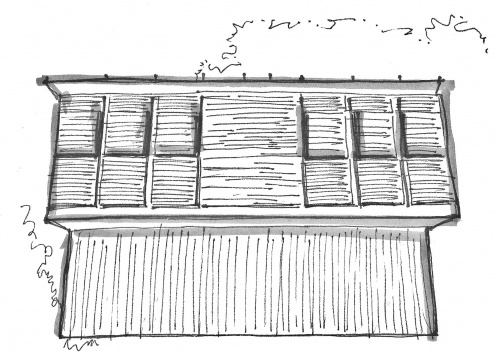 Depacho de Prouvé remontado Al lado de su casa en Nancy. Visual desde el acceso principal del terreno