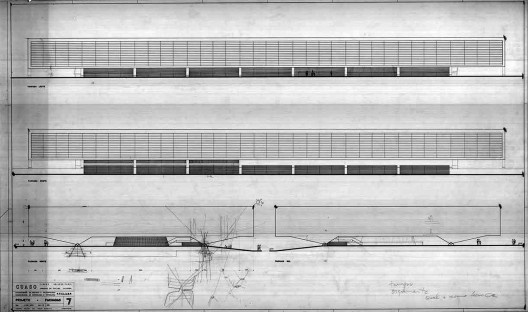 Departamento de Mineralogia, Petrologia, Geologia e Paleontologia da Faculdade de Filosofia, Ciências e Letras da USP, elevações. Cidade Universitária, São Paulo, 1961, arquiteto Pedro Paulo de Melo Saraiva