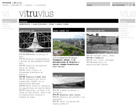 Página de abertura da seção \"revistas\" do novo Vitruvius