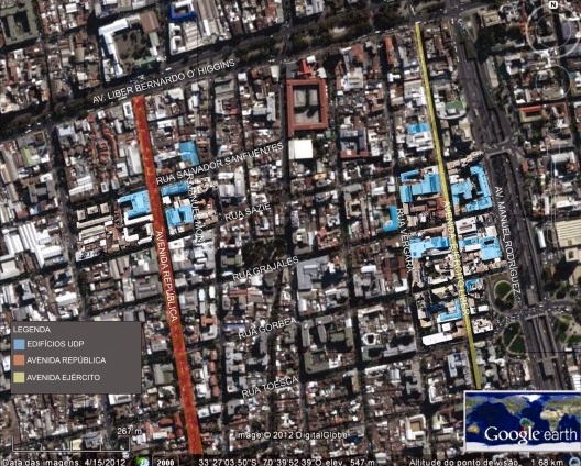 Localização do conjunto da Universidade Diego Portales, Santiago do Chile Fonte Google Earth, 2013