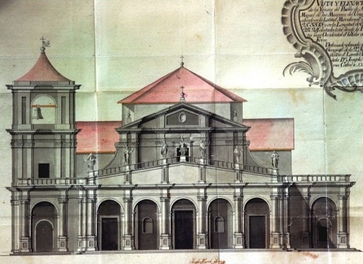 Vista e elevação da Igreja do Povo de São Miguel das Missões do Uruguai. Engenheiro Joseph Maria Cabrer