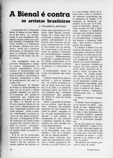 Artigo “A Bienal é contra os artistas brasileiros”, de de Vilanova Artigas