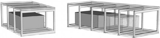 Possibilidades de ampliação dos módulos de infraestrutura com cobertura e dos módulos internos da habitação