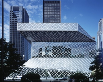 Biblioteca Pública, fachada, Seattle. Rem Koolhaas / OMA, 2004