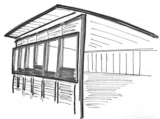 Paneles, equipados con ventanas-guillotina en la obra de la casa de Prouvé