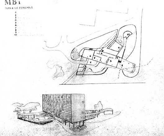 Casa do Brasil, Cidade Universitária de Paris, implantação e perspectiva, 1952. Arquiteto Lúcio Costa