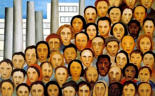 Os operários, 1933, pintura de Tarsila do Amaral / Os manequins, 2007, foto de Abilio Guerra
