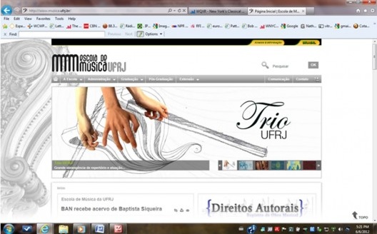 Tela da página inicial do site da Escola de Música da UFRJ.
