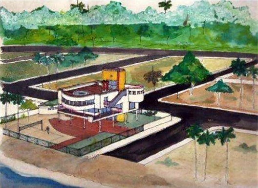 Casas Seixas, desenho e aquarela do arquiteto. Fonte: Acervo Gilberto Guedes