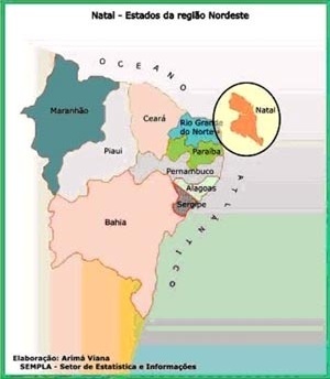 1 – Mapa da região Nordeste e localização de Natal