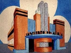 Perspectiva em pastel sobre papel da autoria de Jurado para um Stand do Instituto do ABC