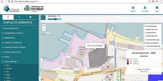 Impressão tela do website Fortaleza em Mapas, da Prefeitura Municipal de Fortaleza