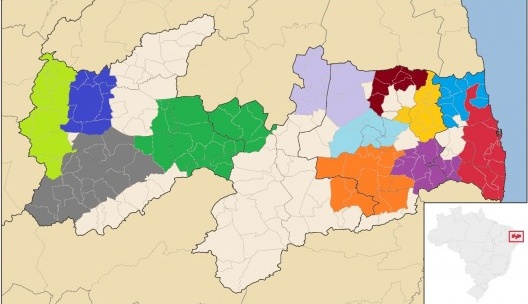 Mapa de Regiões Metropolitanas já criadas no estado da Paraíba