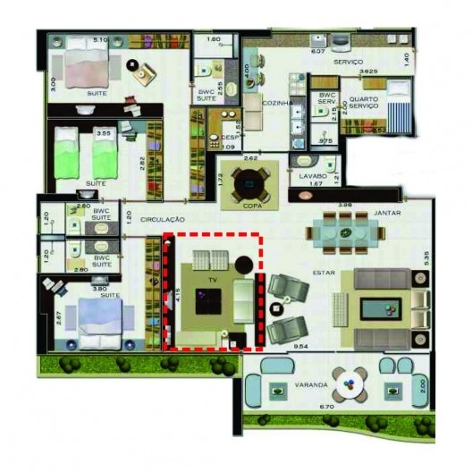 Planta de apartamento com home theater