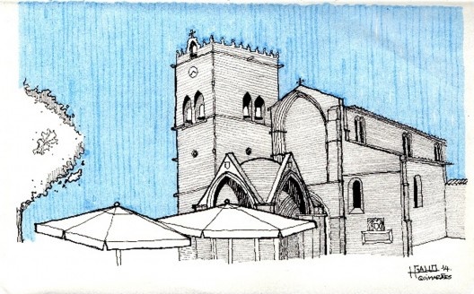 Guimarães: Praça da Oliveira, vista do “padrão do salado”, santuário gótico do século 15, em frente à igreja do Mosteiro de Nossa Senhora da Oliveira