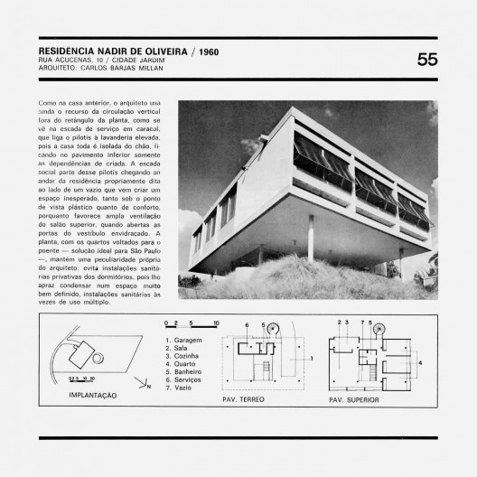Residência Nadir de Oliveira, de Carlos Barjas Millan, ficha 55 do livro Arquitetura moderna paulistana