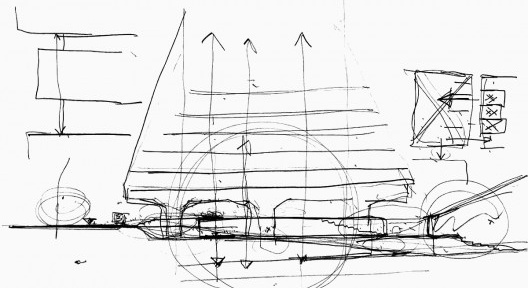 Intervenção no embasamento do Edifício Fiesp, São Paulo. Croqui de Paulo Mendes da Rocha
