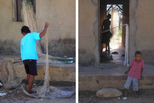 Remanso, tessitura de rede de pesca e pescadores