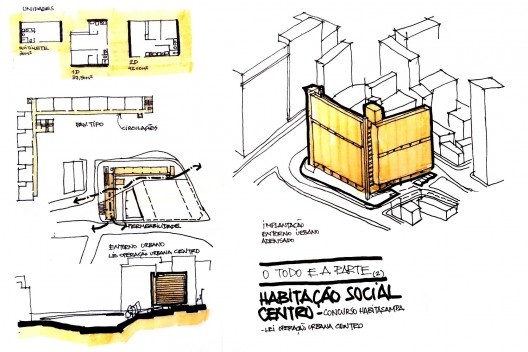 Concurso Habitação Social, centro de São Paulo, croqui de Mario Biselli
