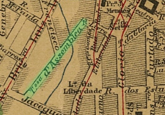 Planta Geral da Cidade de São Paulo, 1905. Região da rua da Assembleia antes da construção dos Arcos