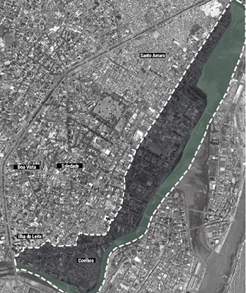 Localização do território estudado: frente d’água do Centro Expandido Continental da cidade do Recife