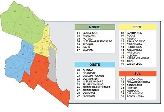 Regiões Administrativas de Natal: Norte, Sul, Leste e Oeste