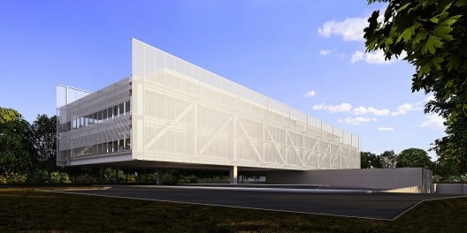 Perspectiva externa. Projeto Final. Concurso para a sede da CNM em Brasília. Primeiro colocado