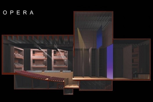 Cidade da Música, corte do auditório na configuração “ópera”, Rio de Janeiro. Arquiteto Christian de Portzamparc