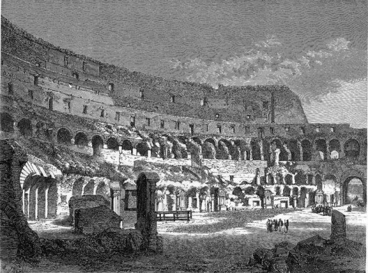 Coliseu, ou Anfiteatro Flaviano, Roma, Itália, gravura de 1870