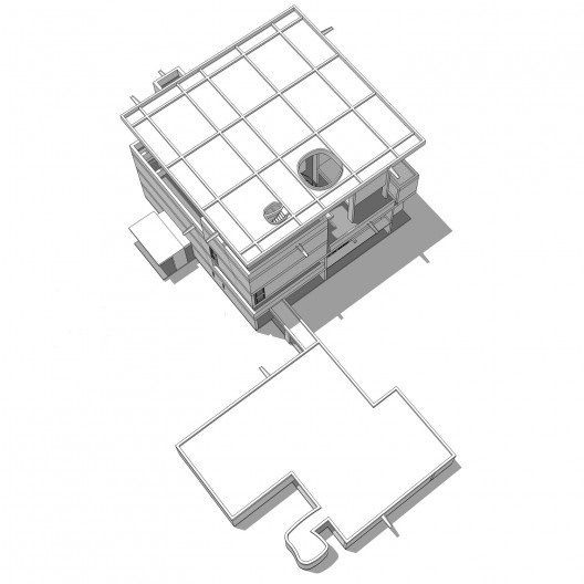 Casa Shodhan, vista axonométrica da cobertura, Ahmedabad, Gujarat, Índia, 1951-56. Arquiteto Le Corbusier