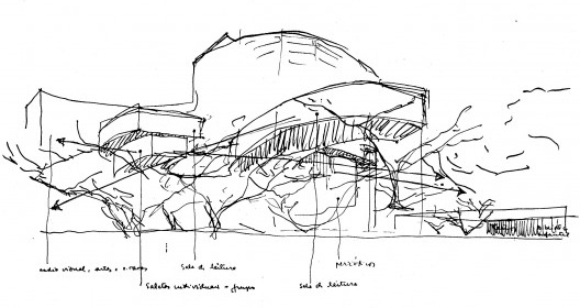 Concurso para Biblioteca pública, 2. lugar, croqui, Salvador, 1968, arquiteto Joaquim Guedes